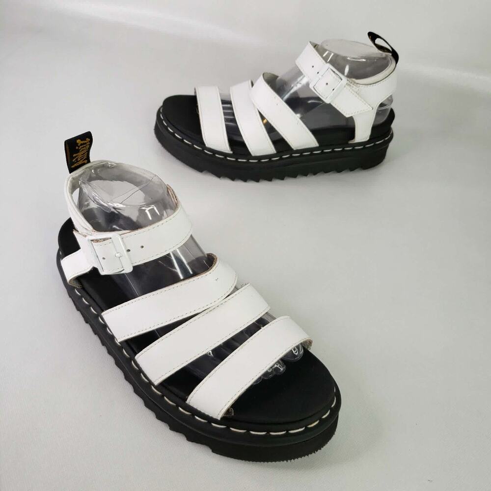 Dr Martens Blaire White Hydro Leather Platform Sandals Women's Size 9